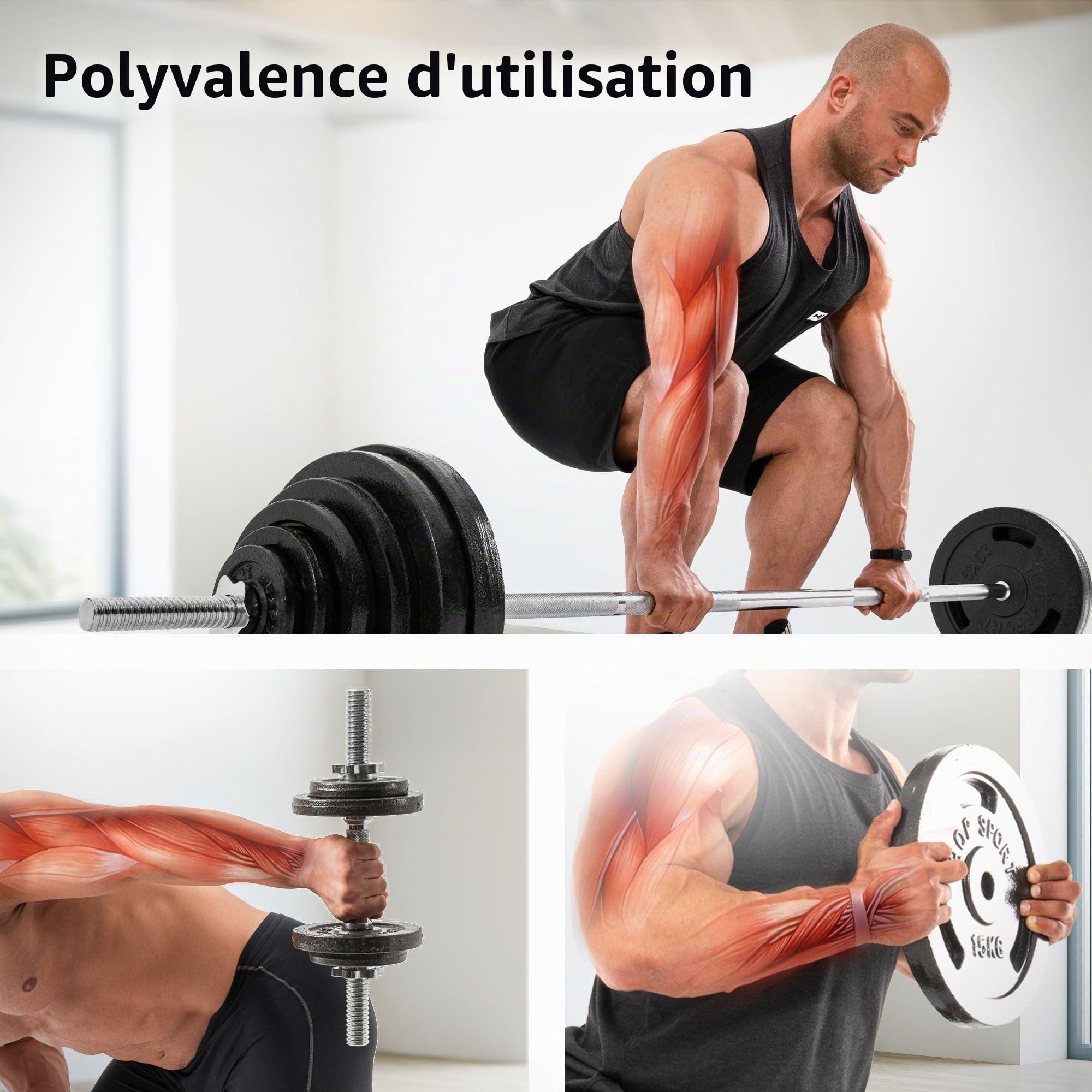 HOP-SPORT® Disques de poids en fonte 20, 30, 40 kg au choix, Ensemble de disques d'haltères, Set de plaques avec alésage 30/31 mm pour Musculation et Haltérophilie
