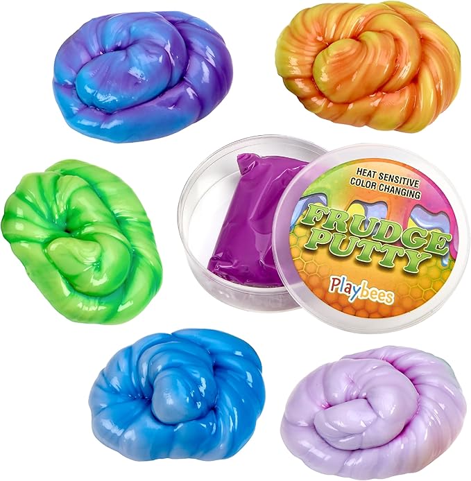 Playbees Color Changing Therapy Putty 6 Pack - Silly Mini Thinking Slime for Sensory Play, Educational Games, Fidget Toy 8-15 - Heat Sensitive Magical Color Shifts - Slime Favors 0.5 Oz