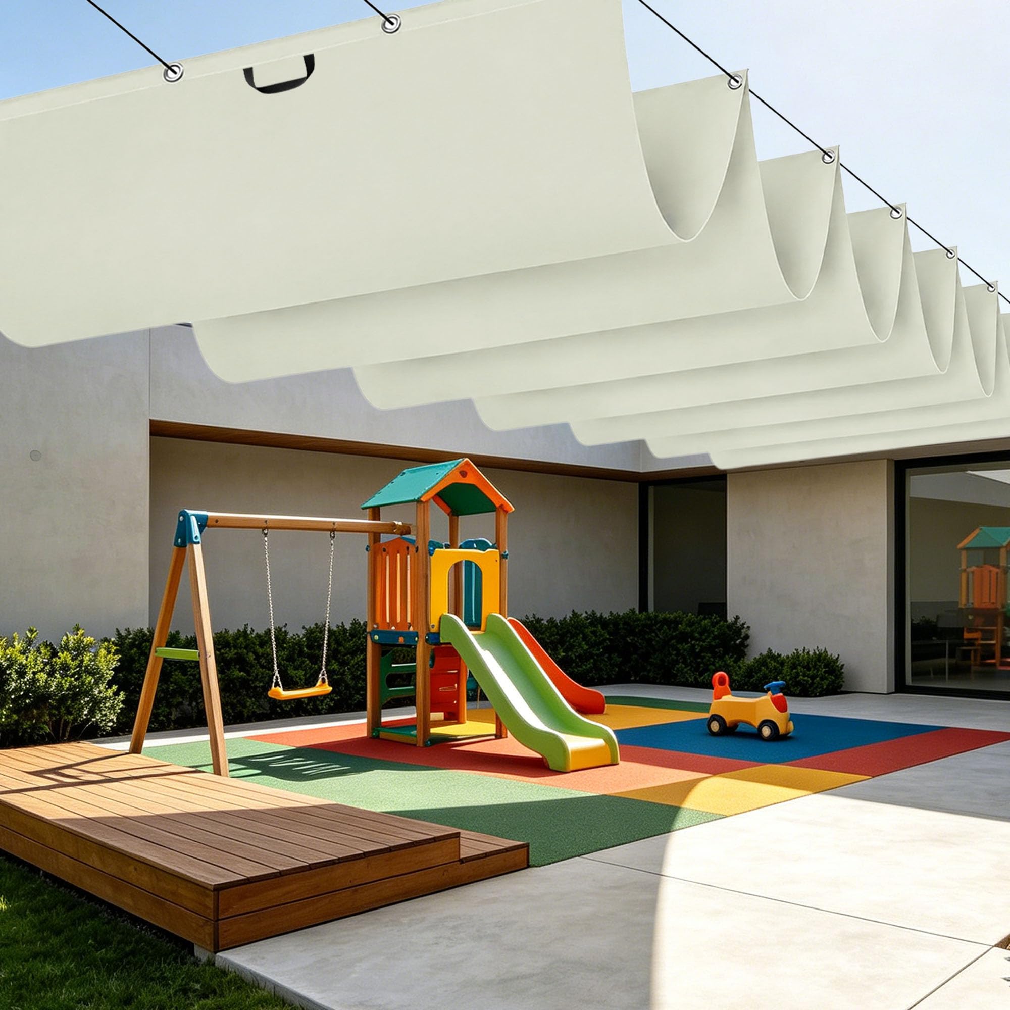 Toile d'ombrage protection solaire vague finie la chaleur étouffante patio