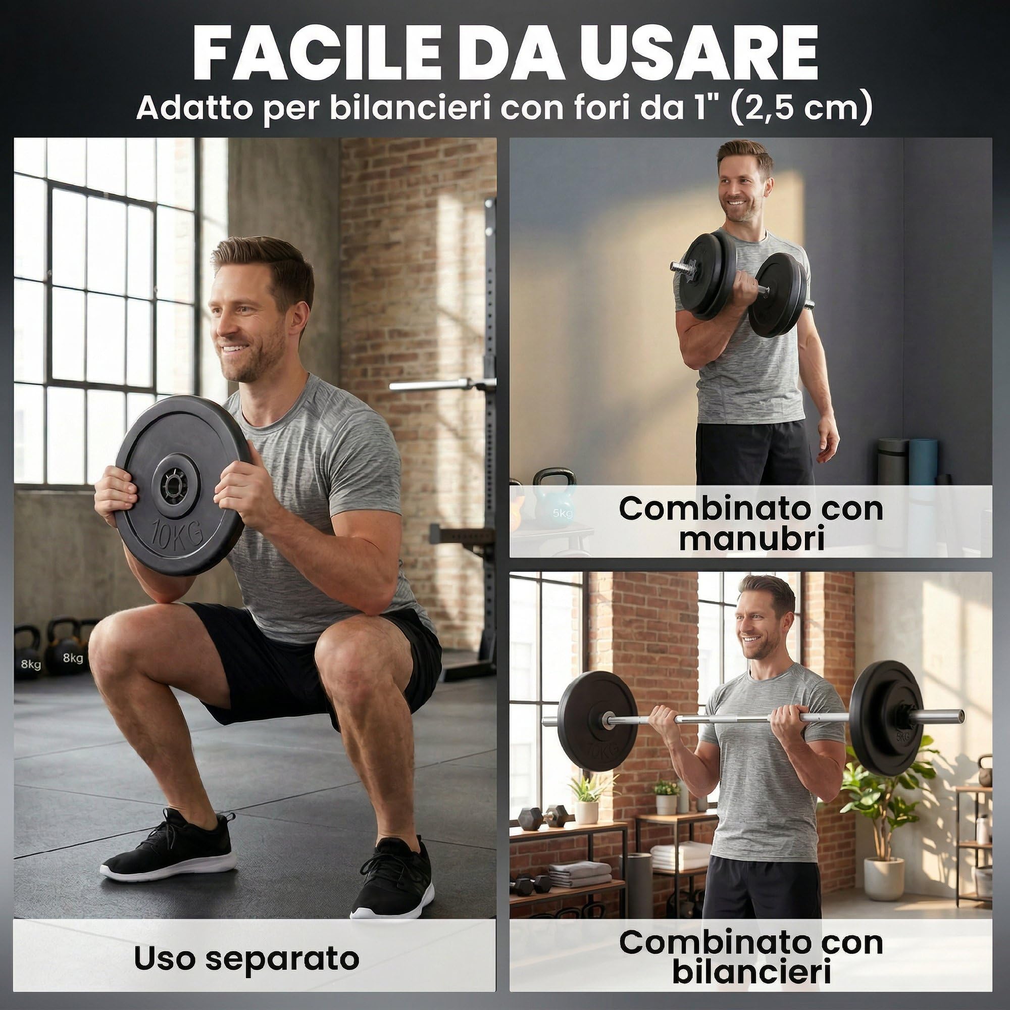 HOMCOM Set di 4 Dischi Pesi per Bilanciere e Manubri Peso Totale 30kg, 2x5kg e 2x10kg, Nero