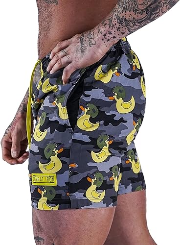 Miniatura 5 de Combat Iron Pantalones cortos de entrenamiento para hombre, entrepierna de 5.5 pulgadas, tela elástica en 4 direcciones que absorbe la humedad, con