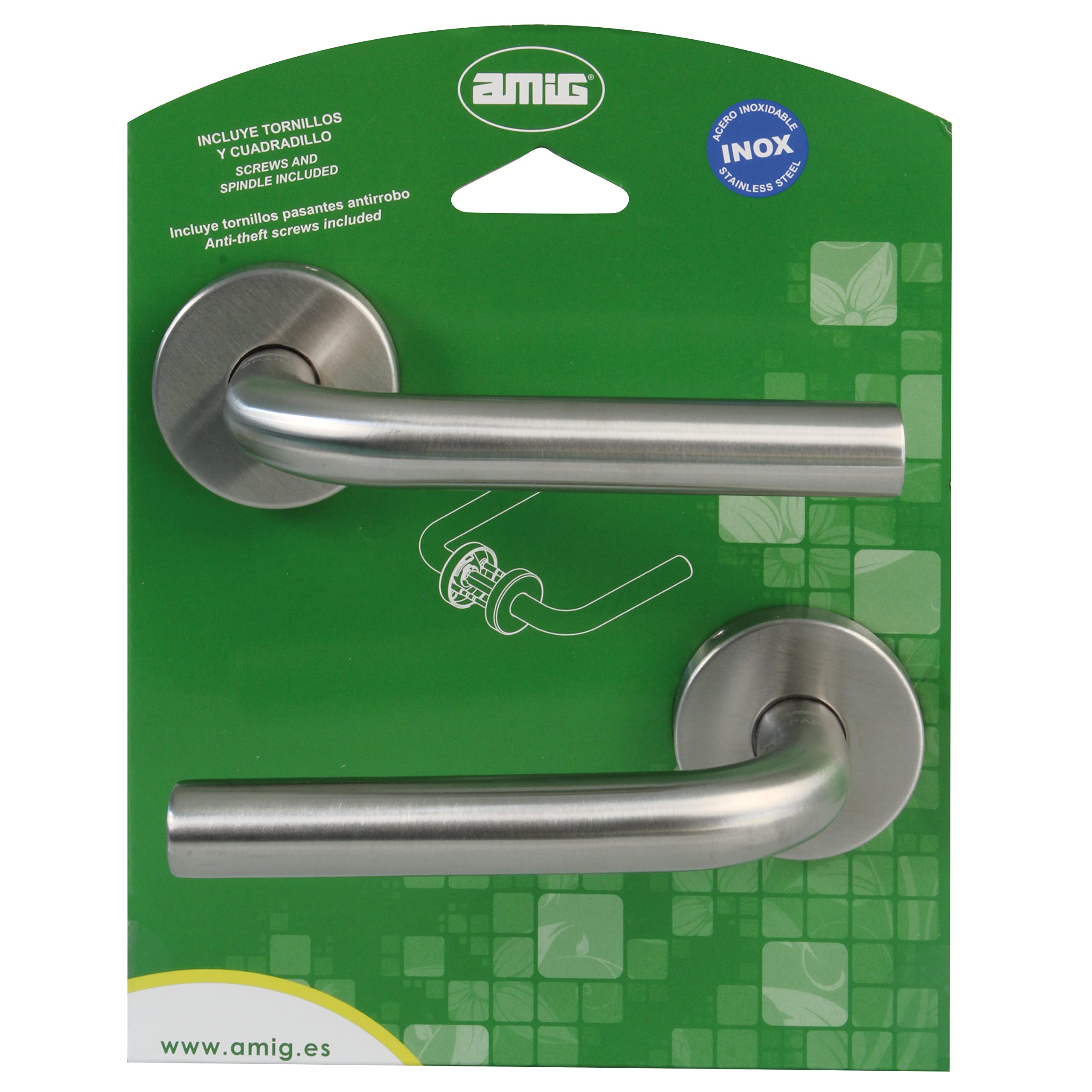 Amig - Zestaw uchwytów z rozetą, antybakteryjne wykończenie, Ø52 mm, elegancki i prosty design, idealny do domu lub biura, stal nierdzewna 18/8, kwadrat 8 mm, matowy