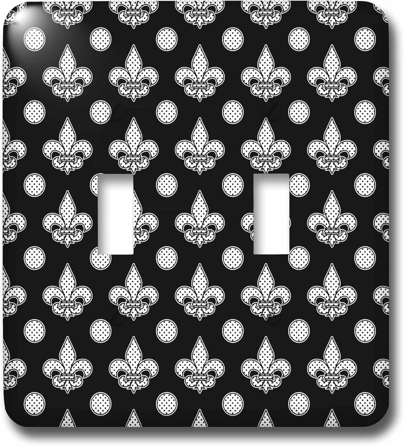 3dRose Polka Dot Fleur de lis Pattern Black and White double toggle switch