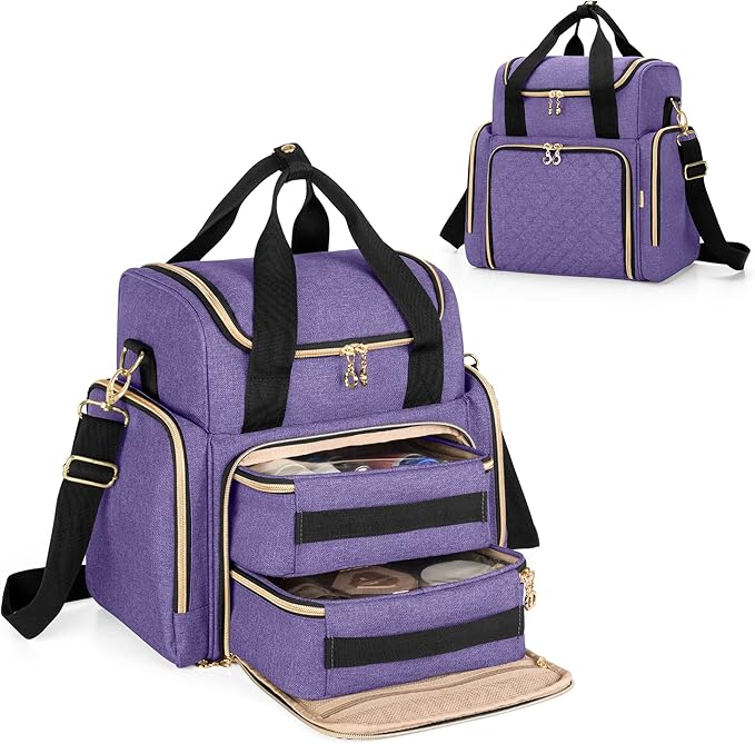 LUXJA Travel Makeup Bag Cosmetic Bag Purple i##e##s: with Multiple Storage Sections ^^ with 2 Removable Cases ^^ Patent Pending :i##e##s