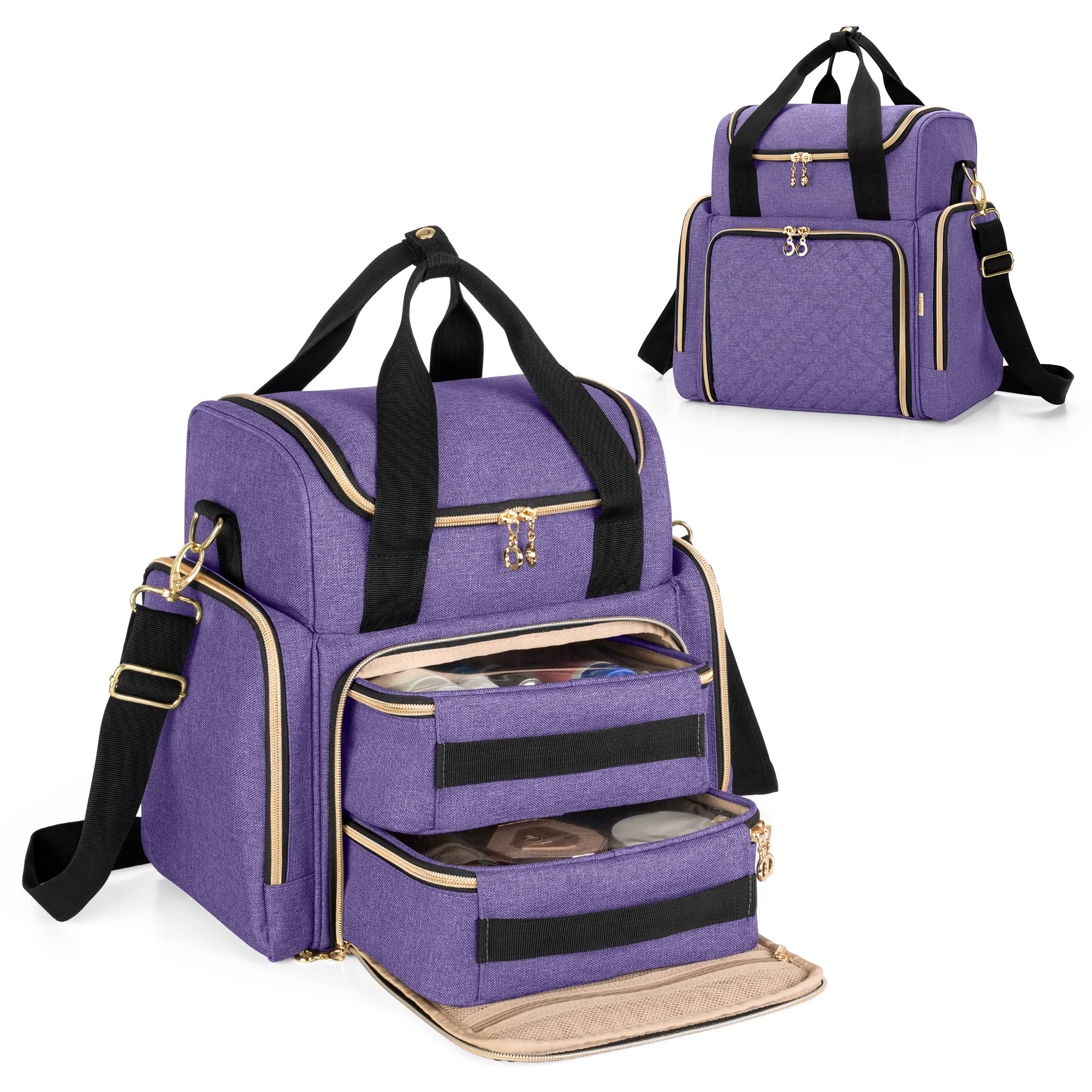 Luxja Bolsa de Maquillaje de Viaje con 2 Estuches Extraíbles, Bolsa de Cosméticos con Varias Secciones de Almacenamiento, Estuche de Maquillaje (Solo Bolsa), Púrpura