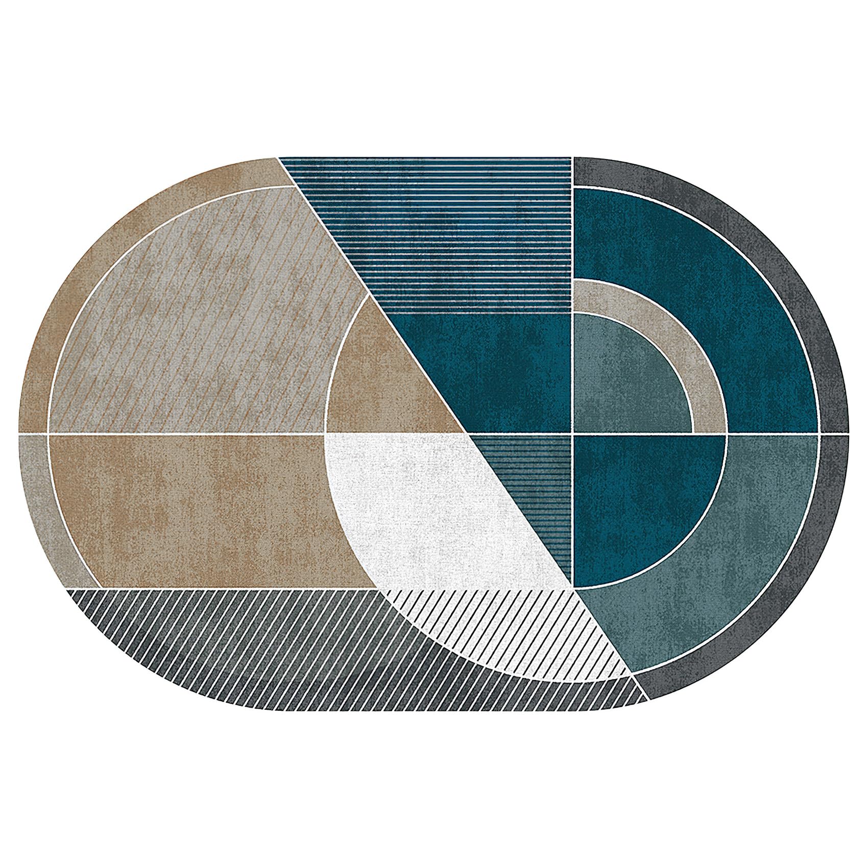 Alfombra grande antideslizante ovalada para decoración de dormitorio, lavable, pelo corto, diseño geométrico moderno, 150 x 200 cm