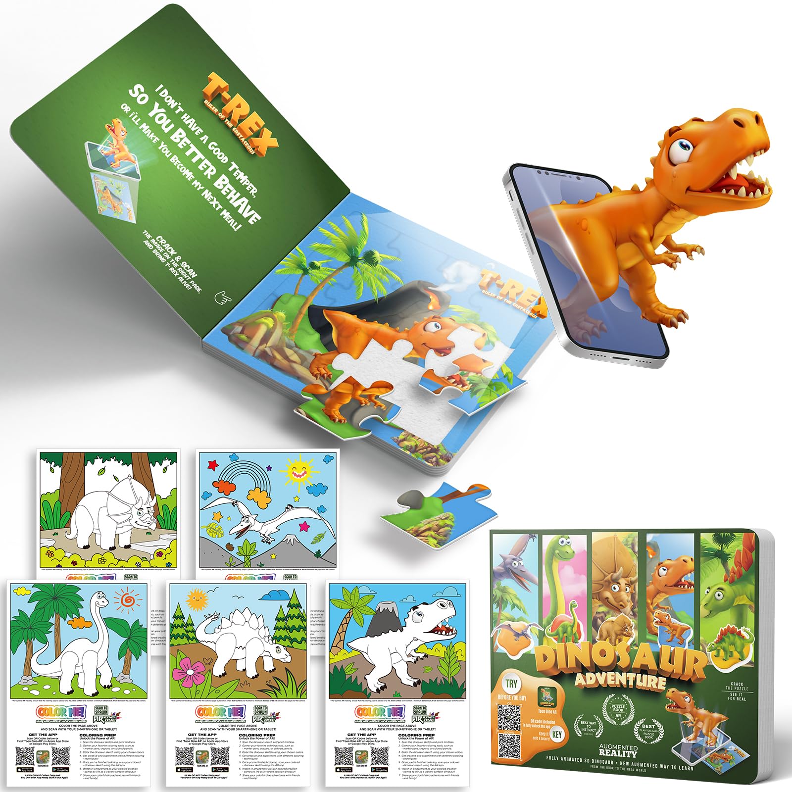 Dinosaur Puzzle, Interactive Dinosaur Puzzle Set with Augmented Reality Feature, Educational 4D Learning Game