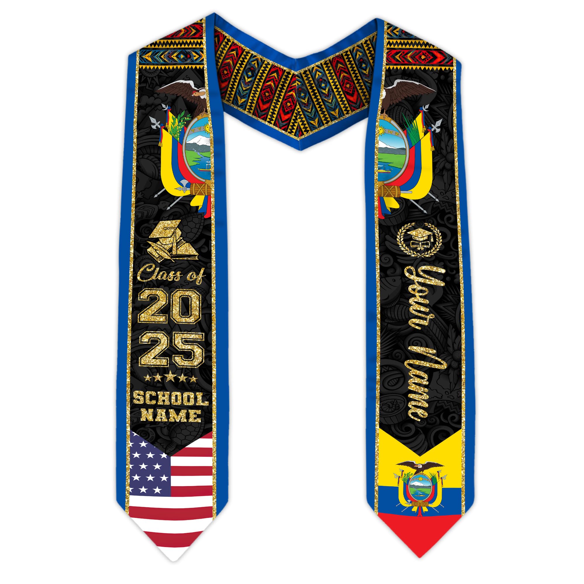 MonkeyVan Ecuador Graduation Stole, Ecuadorians American Flag Graduation Sash 2025, Ecuadorians Graduation Sash Style 18
