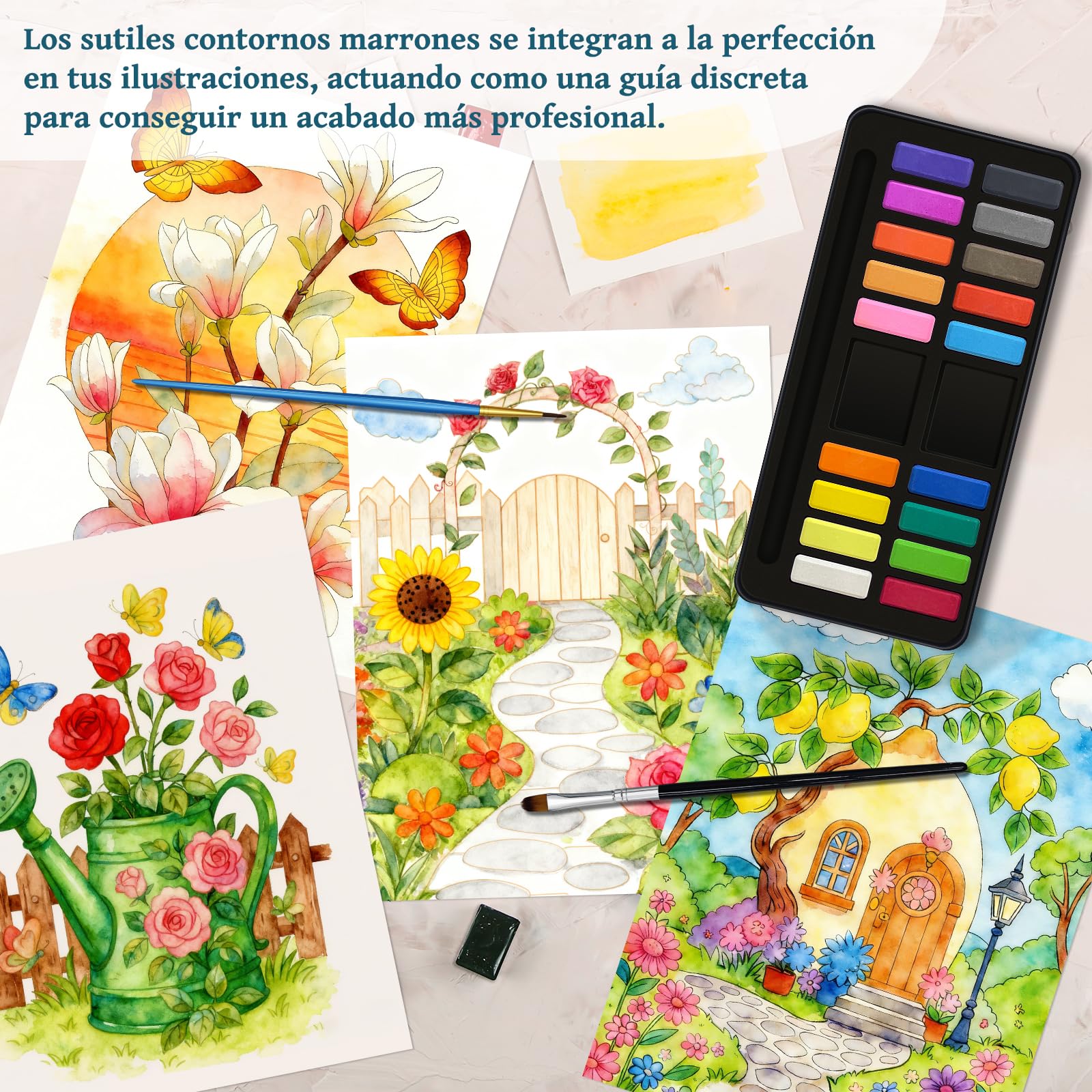 Elfew Libro de Acuarela y 18 Colores, Juego de Libro de Trabajo de Acuarela Para Adultos y Principiantes, Libro Para Colorear Adulto, Papel Acuarela