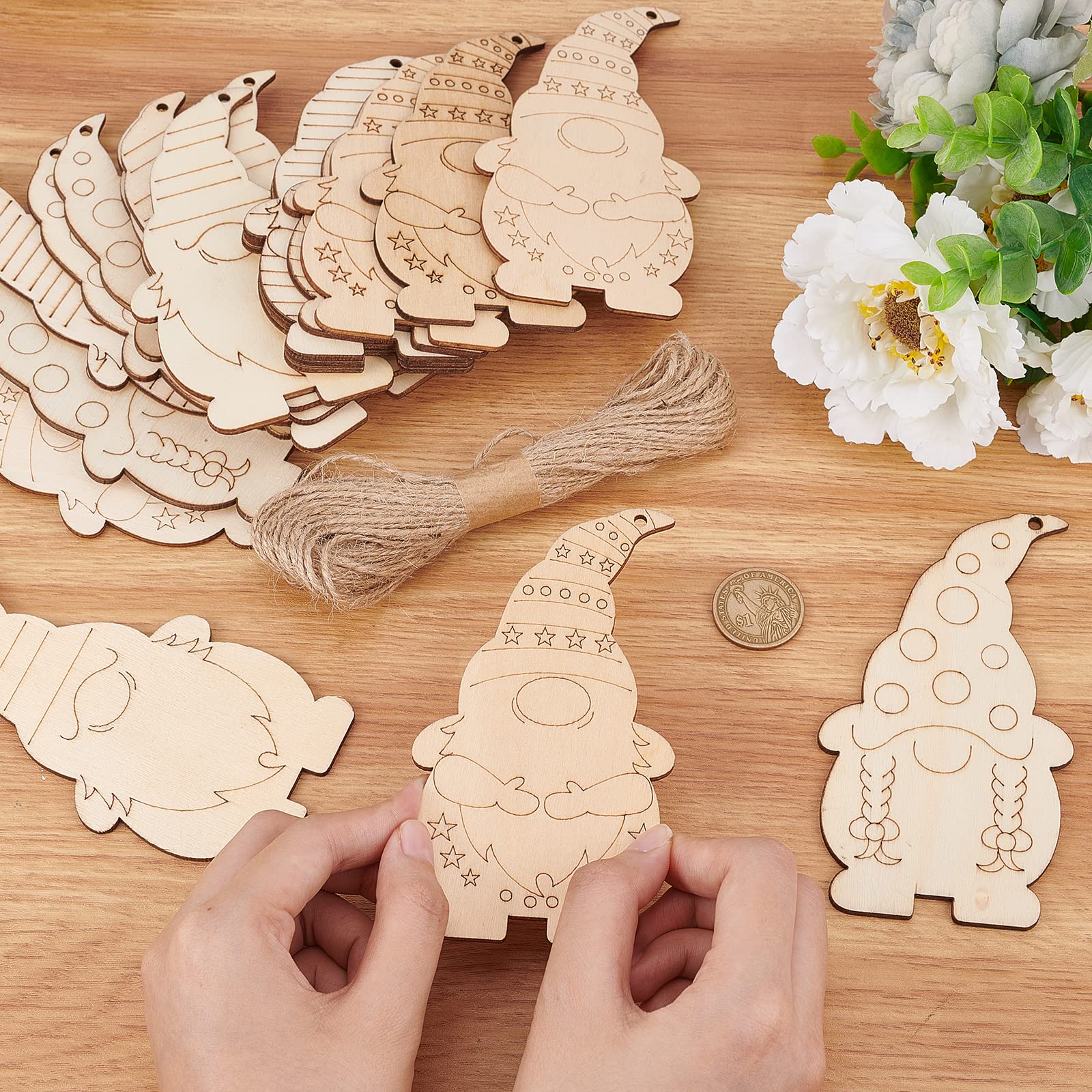 20 Pièces Ornements Noël En Bois à Peindre - Père Noël Et Sapins Pour Bricolage Et Décoration