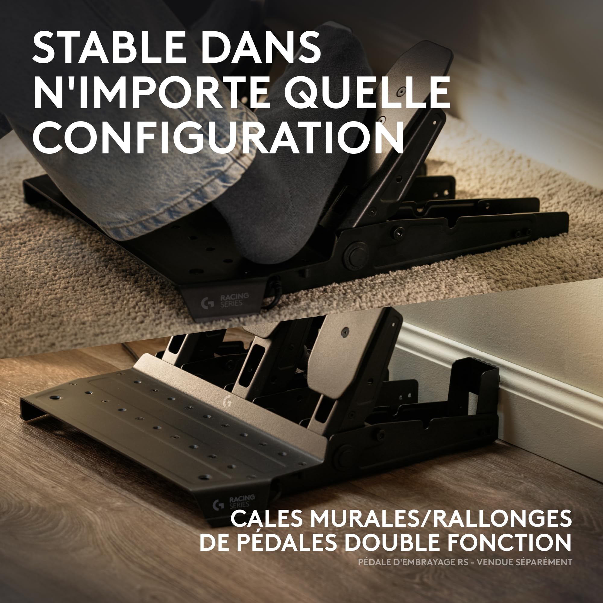 Logitech G RS Pedals - Pédales de simulation de course avec frein à capteur de pression 75 kg, positionnement des pédales réglable, conception modulaire, châssis en acier robuste et extensible - Noir