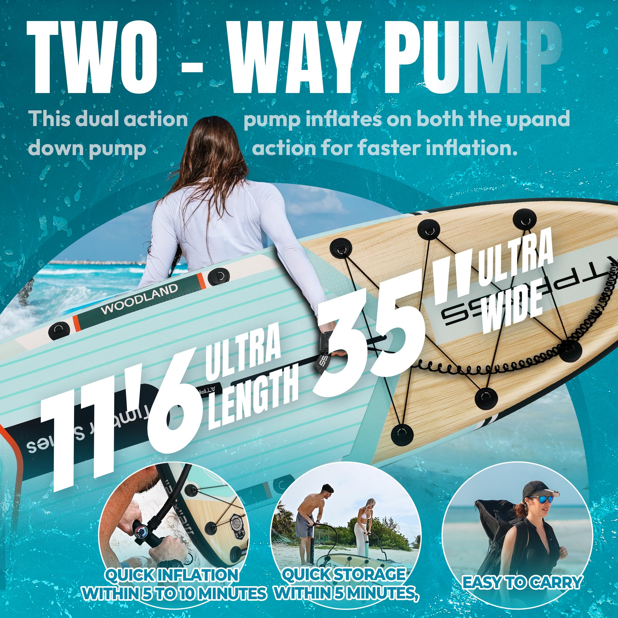 Tabla Paddle Surf Hinchable Inflable Extra Grande para Adultos, con Capacidad para 204,1 kg. con Kit de Accesorios Mochila. Kayak Inflable, Antideslizante, Ideal para Yoga,