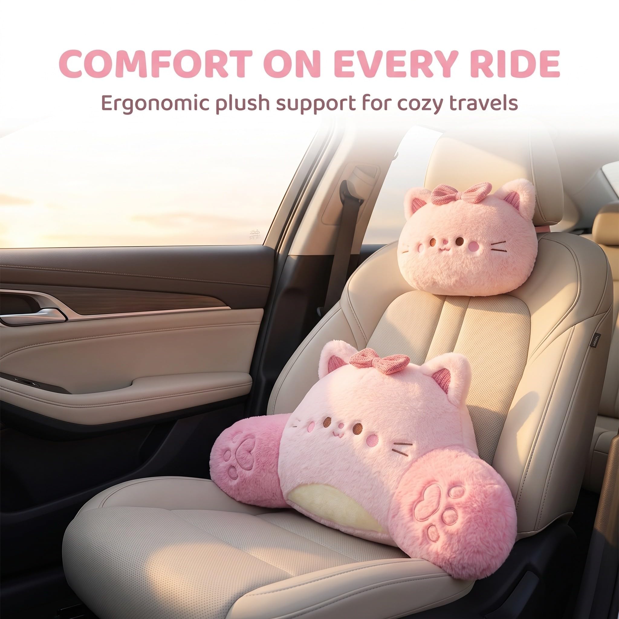 Veemoon 2 cuscini da viaggio per auto a forma di gatto - Morbido supporto