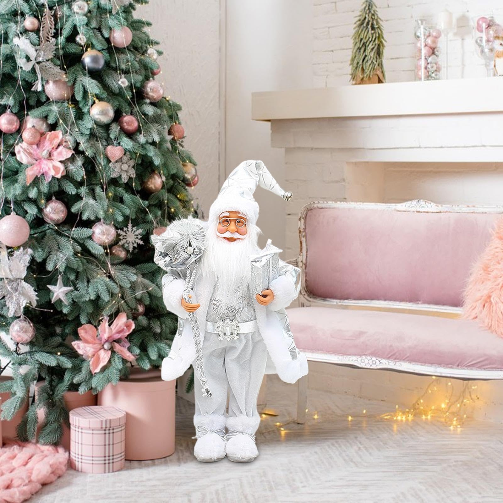 Personaggi di Babbo Natale, Babbo Natale, decorazione natalizia argentata, per casa, finestra,