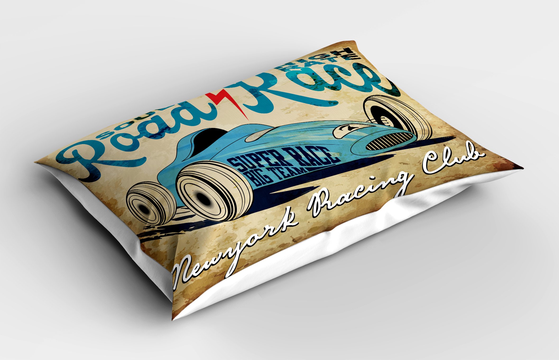 Ambesonne Cars Pillow Sham, New York Racing Club Race Car from Twenties Road Race Team Retro Cool Design, Decorative Standard Size Printed Pillowcase, 26