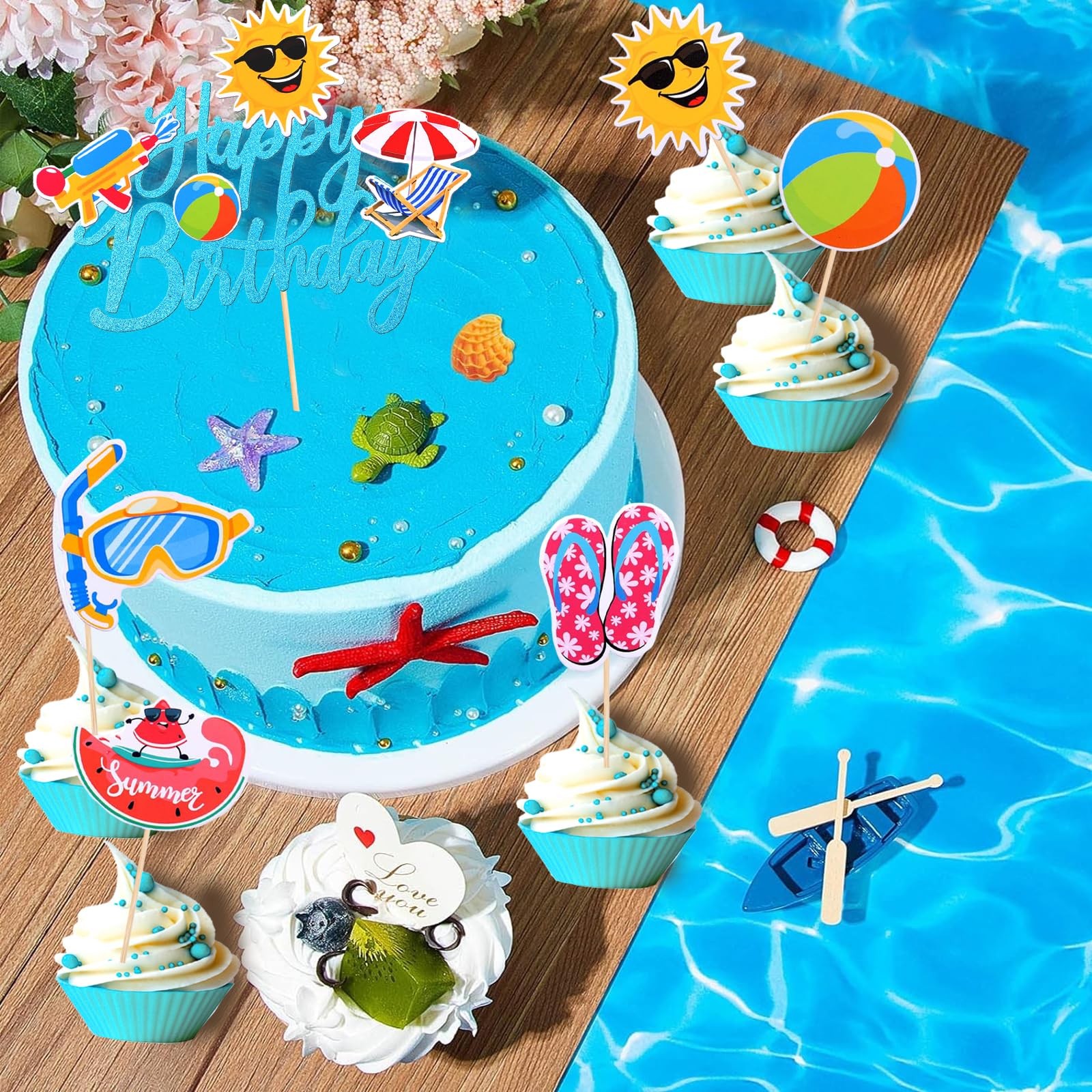 10 Décoration De Gâteau De Plage Hawaïenne Toppers De Gâteaux Parapluie