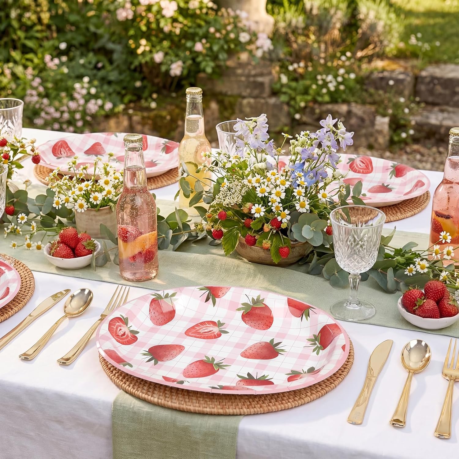WDF 50Pack Strawberry Oval Paper Plates - 10"x12"Heavy duty Disposable Summer Fruit Plates - Large Disposable Serving Platters suitable for Summer/Patry