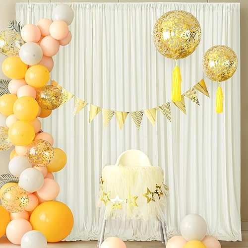 Miniatura 7 de Cortinas de fondo marfil de 10 x 20 pies, sin arrugas, cortinas de fondo de poliéster marfil, decoraciones de fondo para fiesta