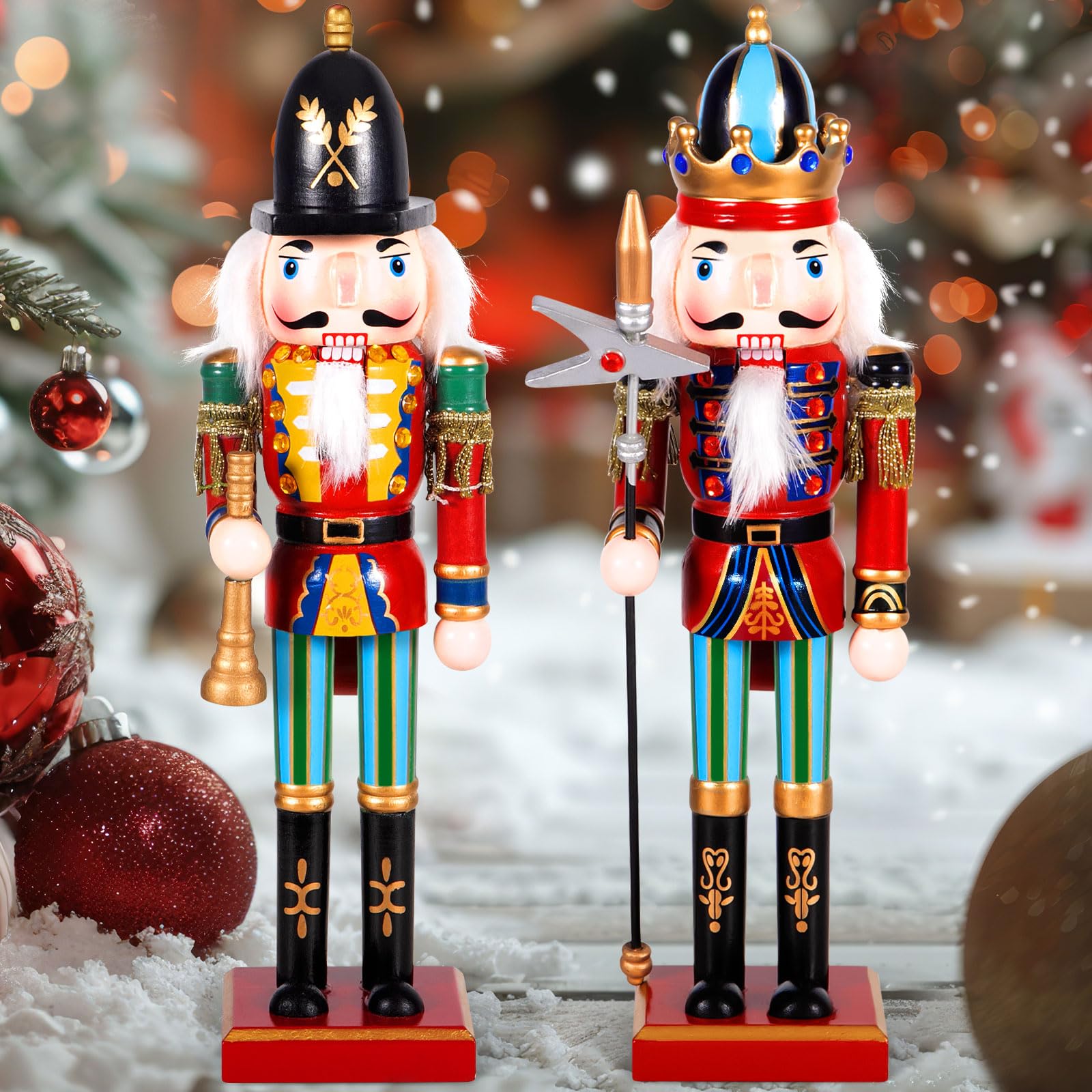 NEMMXUB 2 Piezas de Adornos de Cascanueces de Navidad, 30CM Figuras de Cascanueces Tradicionale de Navidad, Soldado Cascanueces De Madera Cascanueces Navidad Decoración Para el Hogar, Fiesta o Navidad