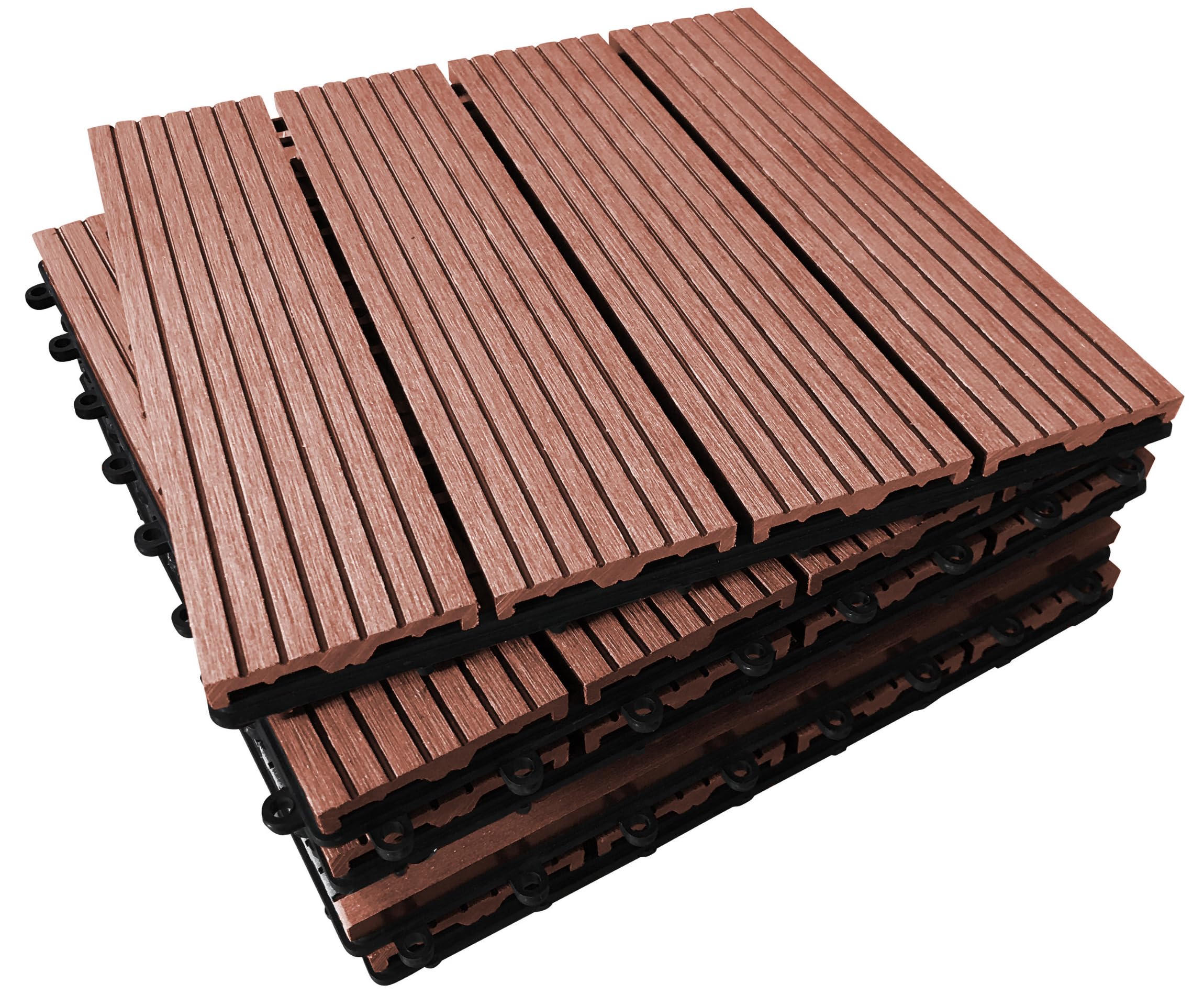 CLICK-DECK Composite Decking Tiles 30x30cm Interlocking Outdoor Deck Tiles | Patio, Balcony, Roof Terrace & Hot Tub | Easy Tool-Free Installation | Low Maintenance (6 Tiles, Colorado)