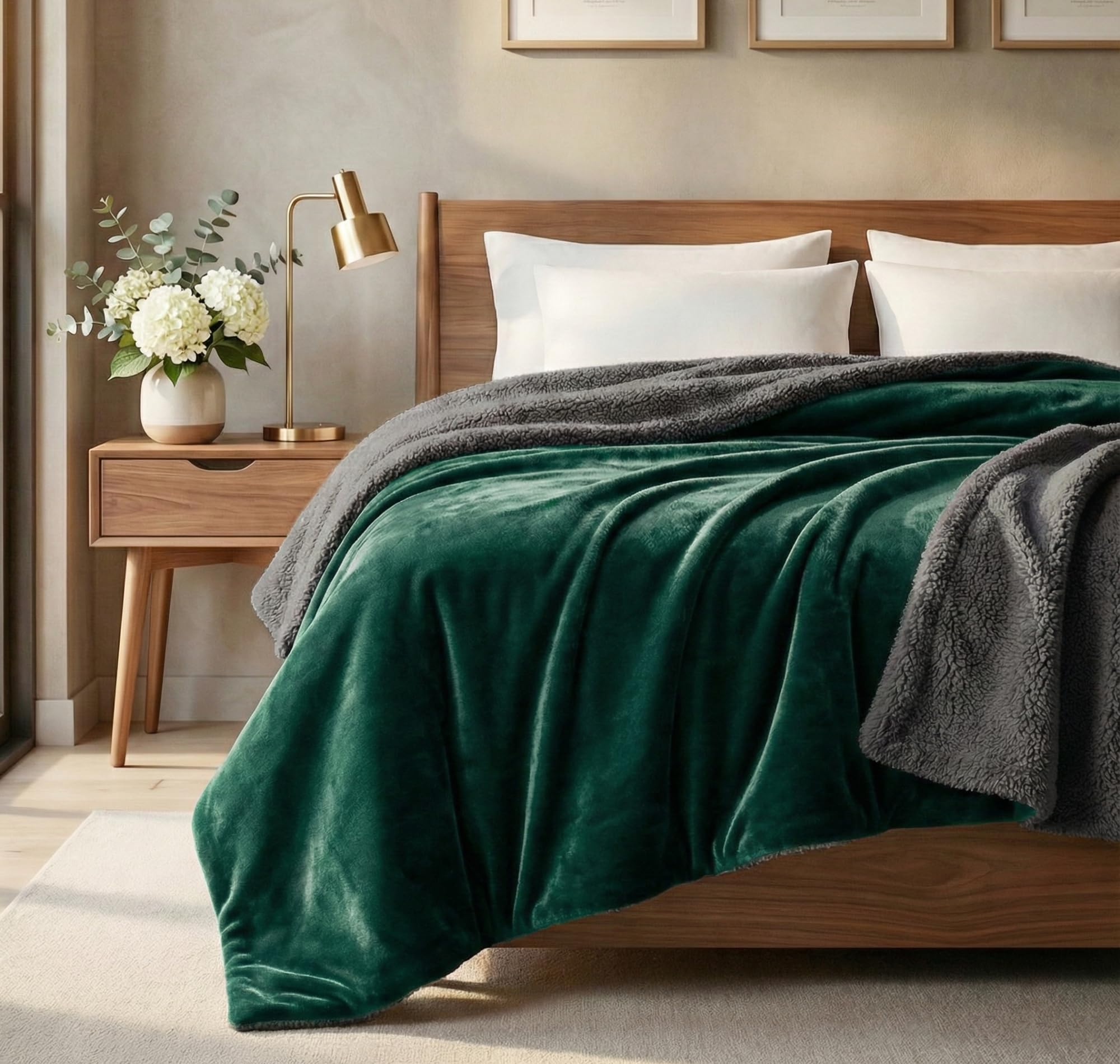VAS COLLECTIONS Premium Ultra-Soft All-Season Comforter | 350 GSM Double Bed 223×220 cm, 1600 g | Cozy Lightweight Bedding for Bedroom, Warm Plush Comforter (Green & Grey)-picture-19