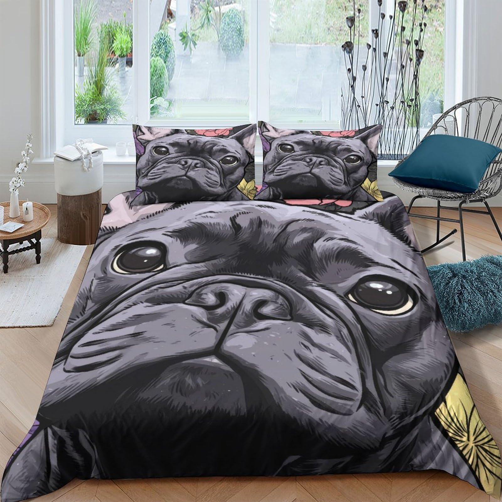 Ctjqhvkz Style-5 3D Printed Black Pug Fitted Sheet Microfiber Soft Bedroom Decor Animal Dog Mattress Cover For Home Dorm Room Single（135X200cm）