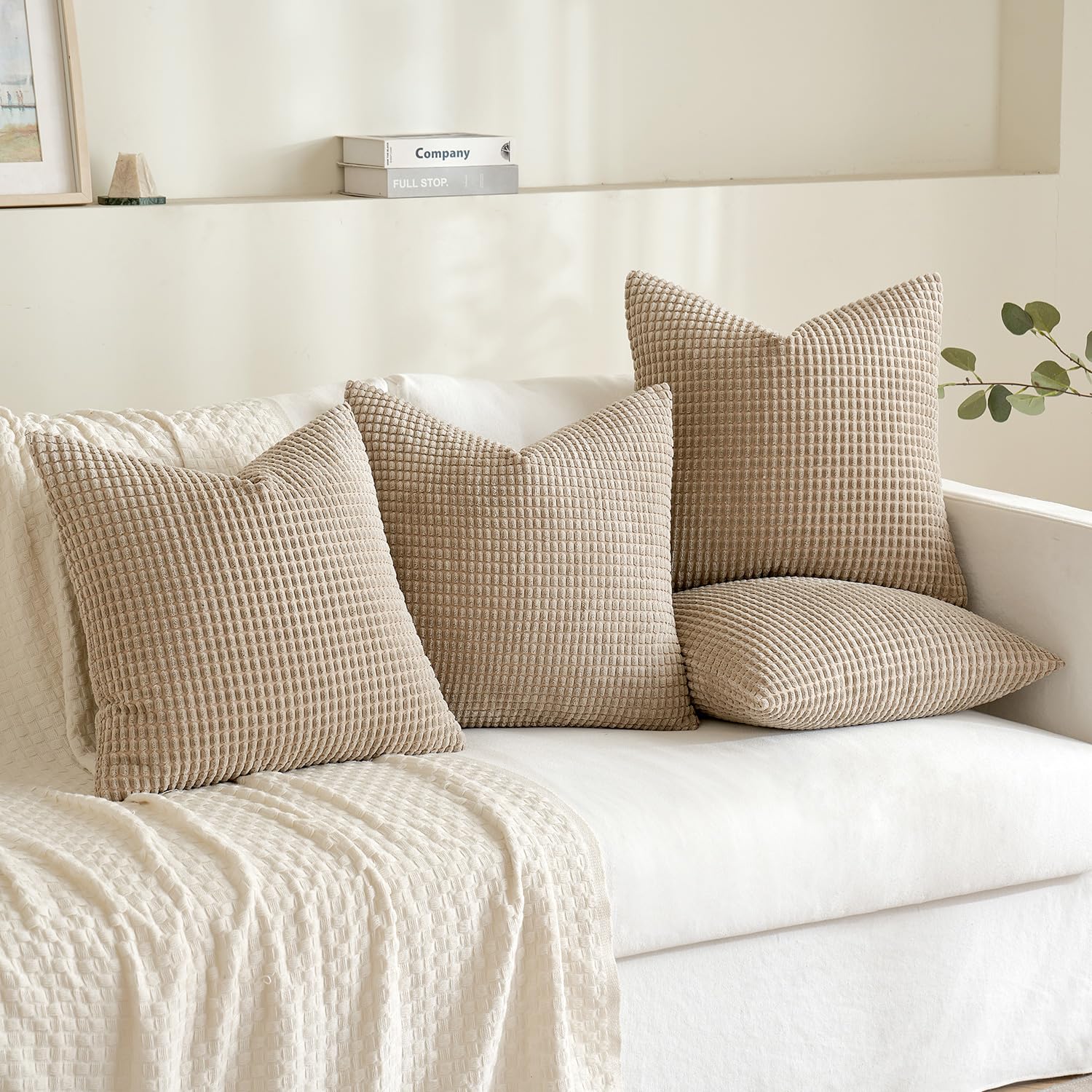 MIULEE Housse de Coussin Granulé Coussins Canape en Polyester Doux Durable Moderne Taie Oreiller Decoratif pour Sofa Salon Maison Bureau Lit Chambre 50x50 cm 4 Pièces Sable