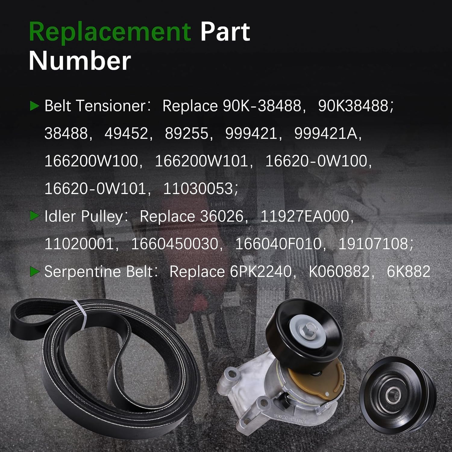 90K-38488 Serpentine Belt Drive Tensioner Pulley Component Kit Fit for 1998-2009 Toyota Tundra 4Runner Sequoia Land Cruiser for Lexus LX470 GX470 LS430 GS430 GS400 4.0L 4.3L 4.7L V8#89255 38488