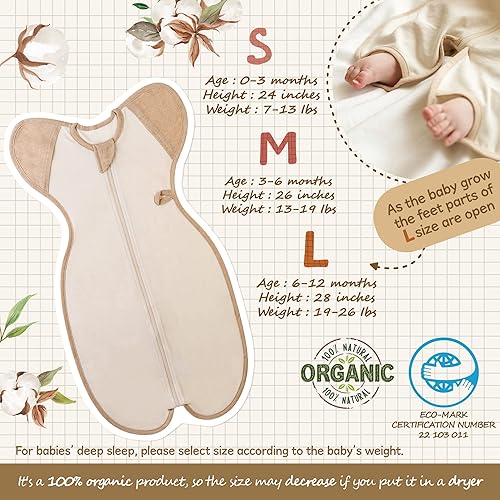 Miniatura 5 de CCOCCOZAM Manta para bebé, orgánica, marfil, grande, 19-26 libras, saco de dormir para bebé, drásticamente mejor sueño