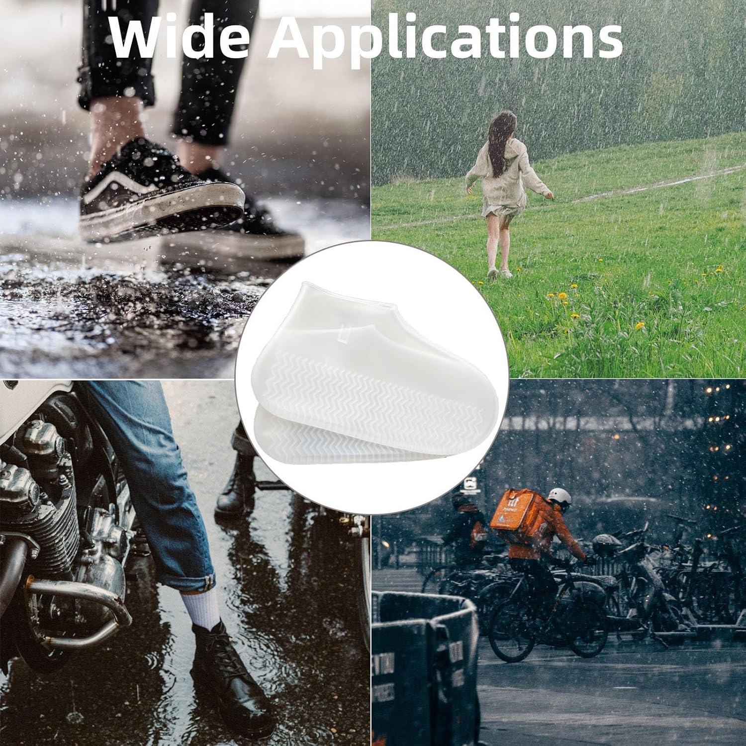 Waterproof Shoe Covers 2 Pairs,Rain Shoe Covers Reusable Silicone Non Slip Shoe Covers for Outdoor,Rain Shoe Covers for Women and Men (Clear, Large) - Image 6