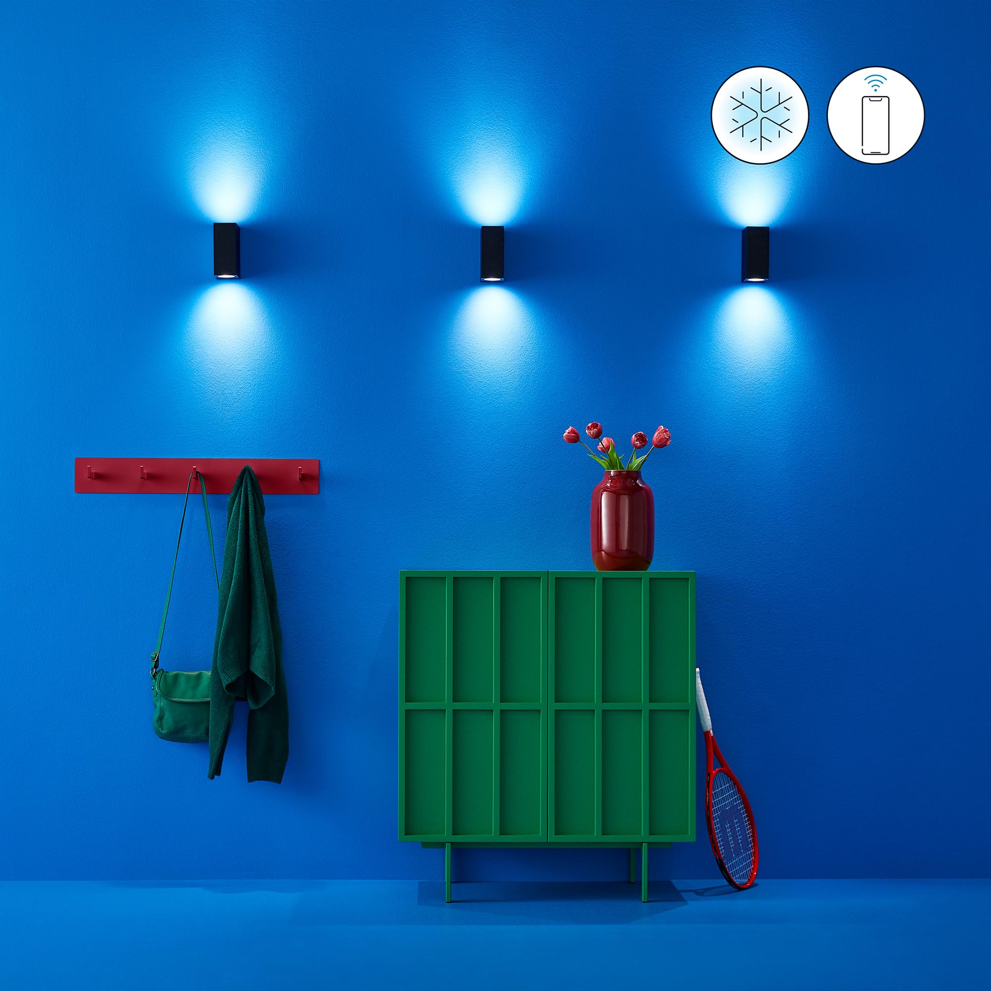 WiZ Lampada da Parete Smart Up and Down, 2 Punti Luce, Luce Bianca e Colorata, 2x5W, Wi-Fi, , Nero, Tecnologia SpaceSense, Controllo Vocale (Alexa, Apple HomeKit, Google Home)
