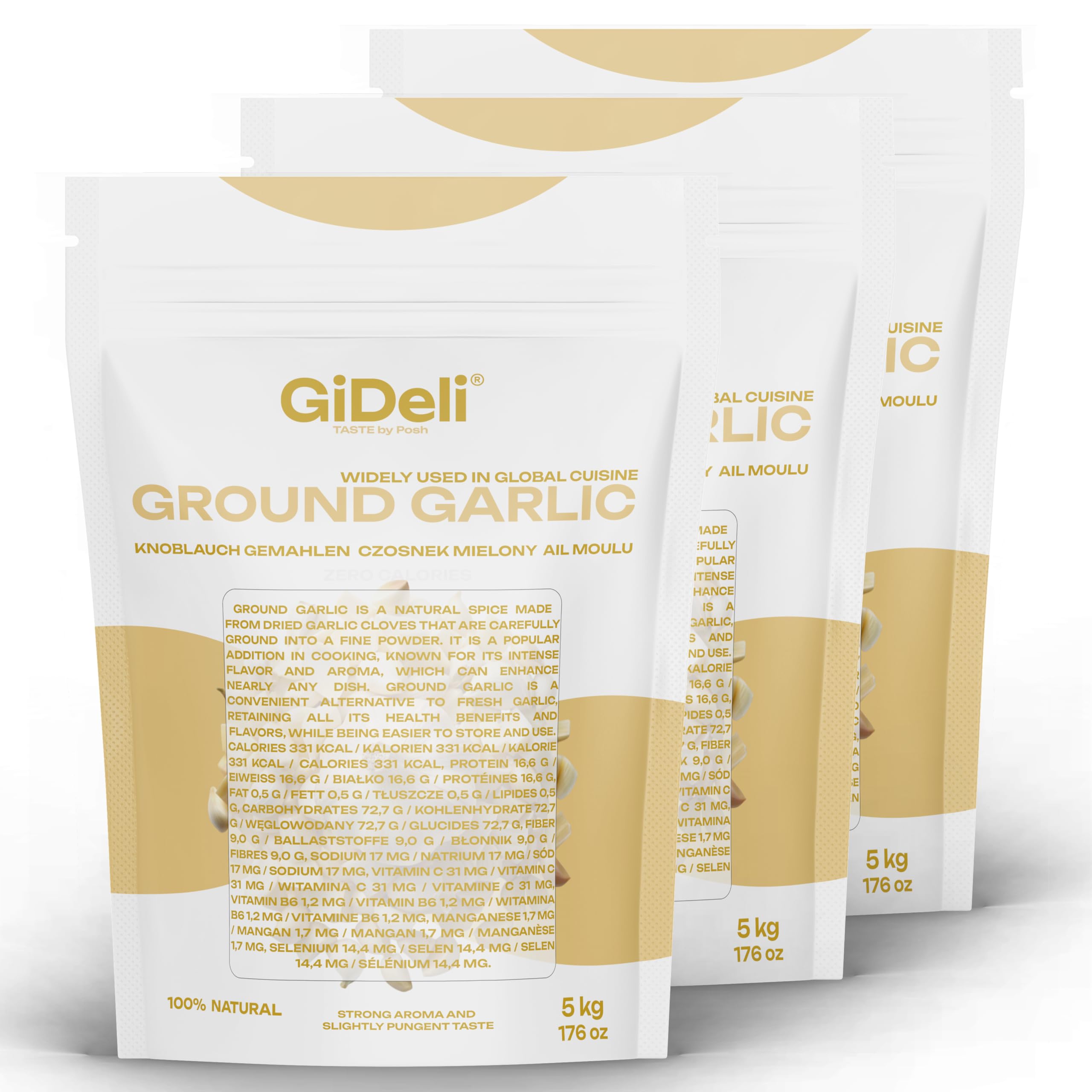 GiDeli Knoblauchpulver 3 x 5kg - Professionelle Qualität - 100% Bio - Gewürz ideal zum Kochen sowie Würzen - Konblauch Getrocknet und Gemahlen - Natürlicherer und feinerer Geschmack