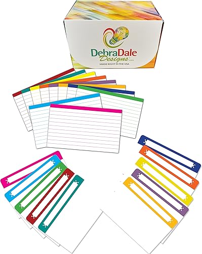 DEBRA DALE DESIGNS - Hecho justo en los Estados Unidos - 350 tarjetas de índice rayadas de barra de colores - 3 x 5 pulgadas - Blanco - 10 tarjetas