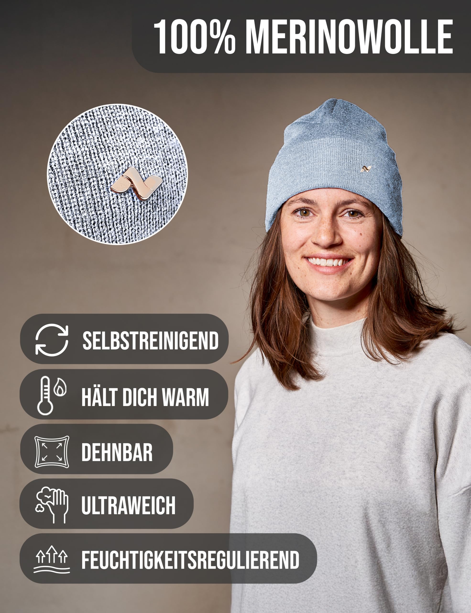 NYTTED® Merino Mütze Herren Damen 100% Merinowolle Wintermütze Strickmütze