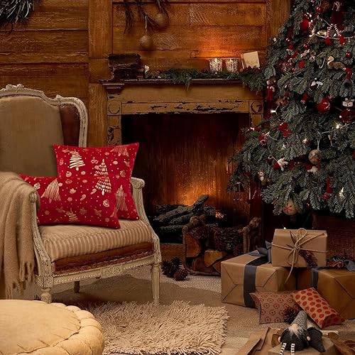 Miniatura 5 de Topfinel Juego de 2 fundas de almohada lumbares rojas de 12 x 20 pulgadas, suaves y acogedoras fundas de almohada decorativas de terciopelo dorado