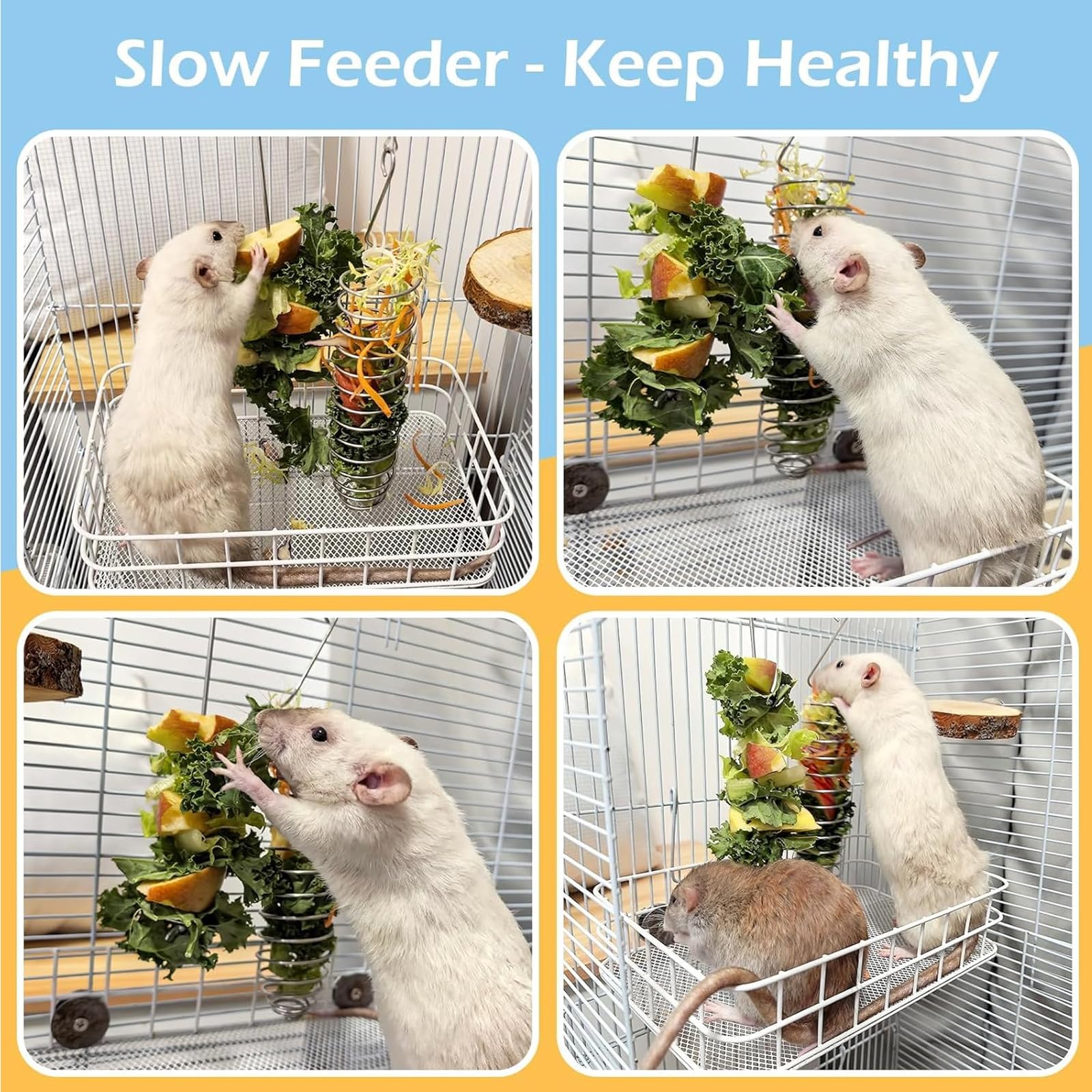 2Pcs Rat Enrichment Toys, 304 Stainless Steel Rat Foraging Toy for Fruit Vegetable Holder, Fancy Mice Cage Accessories Puzzle Toy, Hanging Rodent Toys Slow Feeder, Bird Foraging for Parakeet - image 6