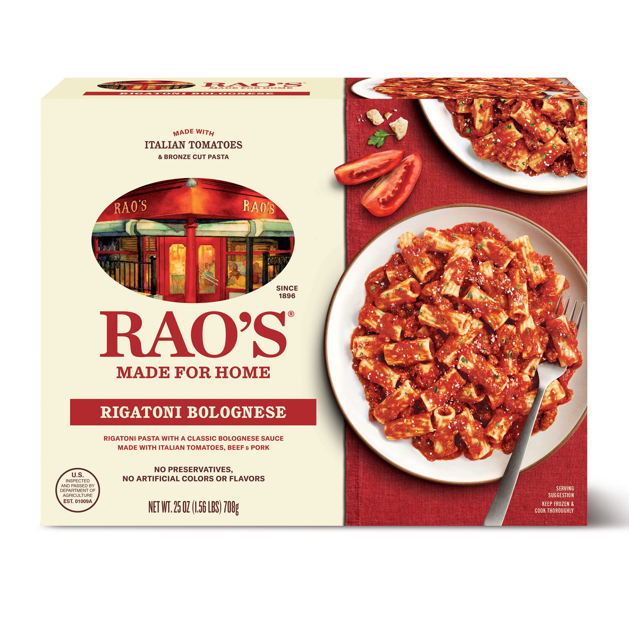 Rao's Made for Home Rigatoni Bolognese Frozen Meal | 25 oz | Italian Frozen Pasta | Frozen Pasta | All Natural, Premium Quality | With Italian Tomatoes & Olive Oil