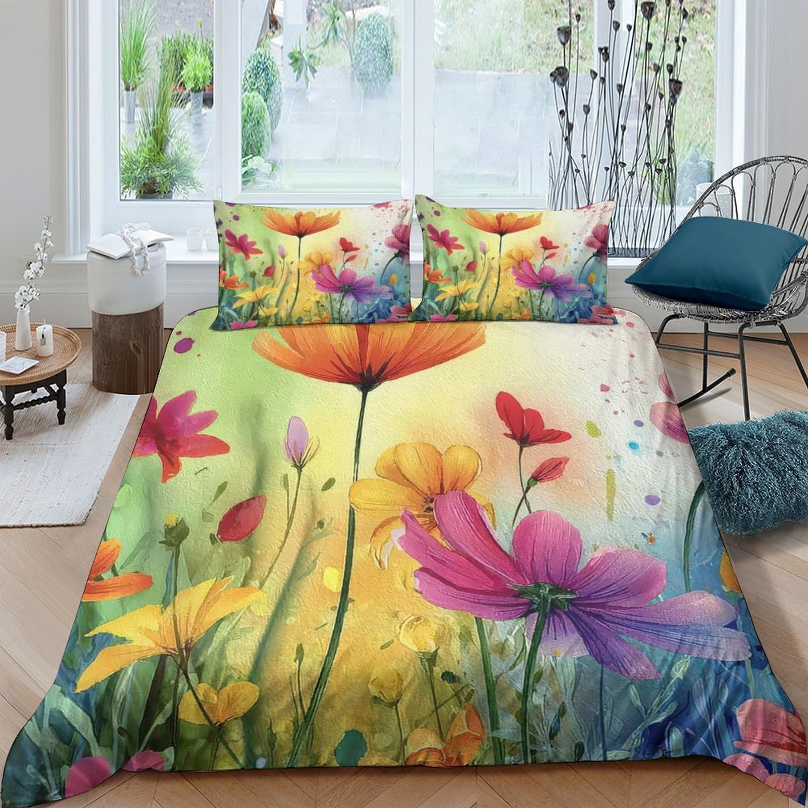 Ctjqhvkz Style-4 3D Printed Wildflower Meadow Fitted Sheet Microfiber Soft Breathable Colorful Floral Bed Cover For Bedroom Guest Room Single（135X200cm）