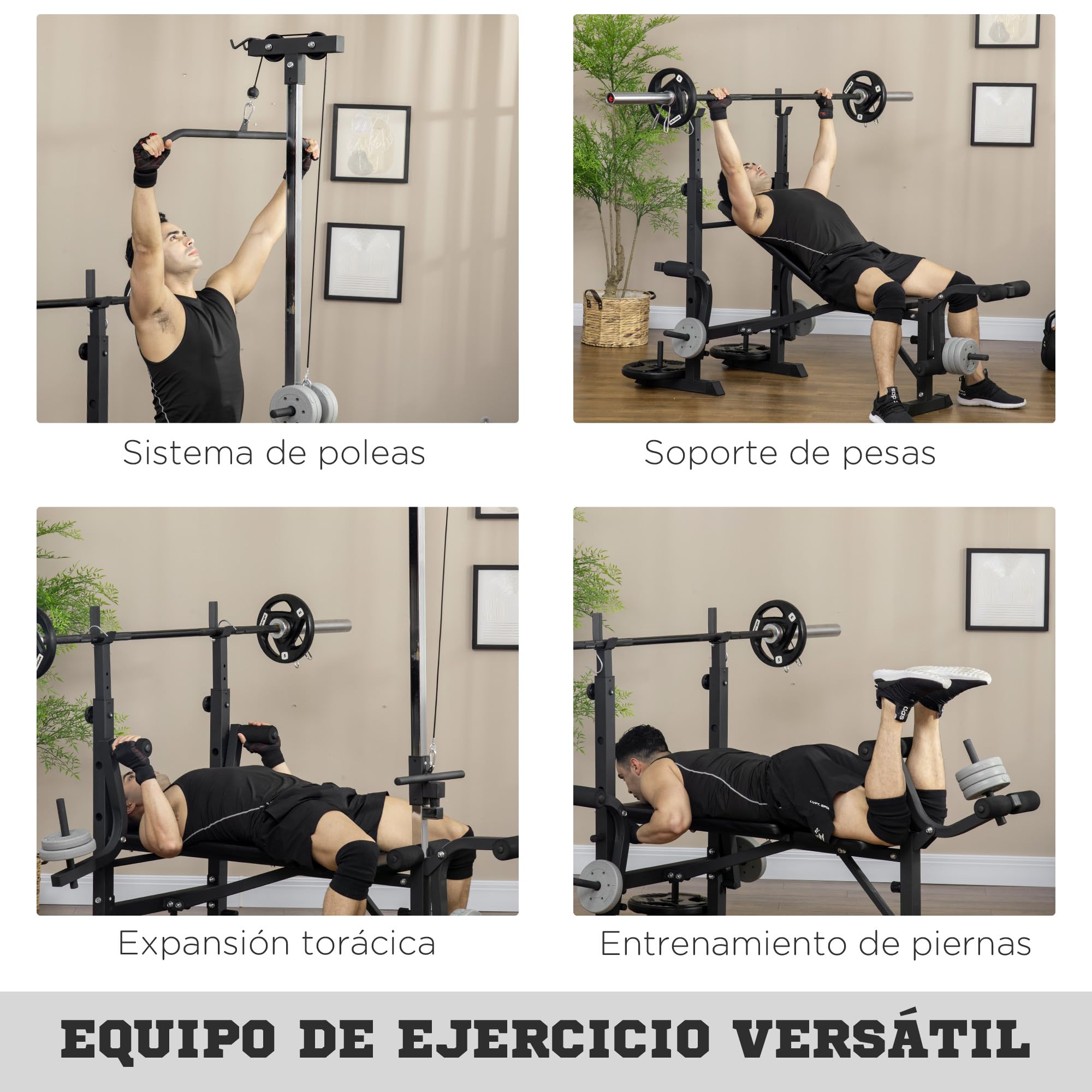 HOMCOM Banco de Musculación Banco de Pesas Multifuncional Ajustable en 6 Niveles para Entrenamiento de Cuerpo Completo en Gimnasio Hogar Carga 150 kg 180x134x200 cm Plata y Negro