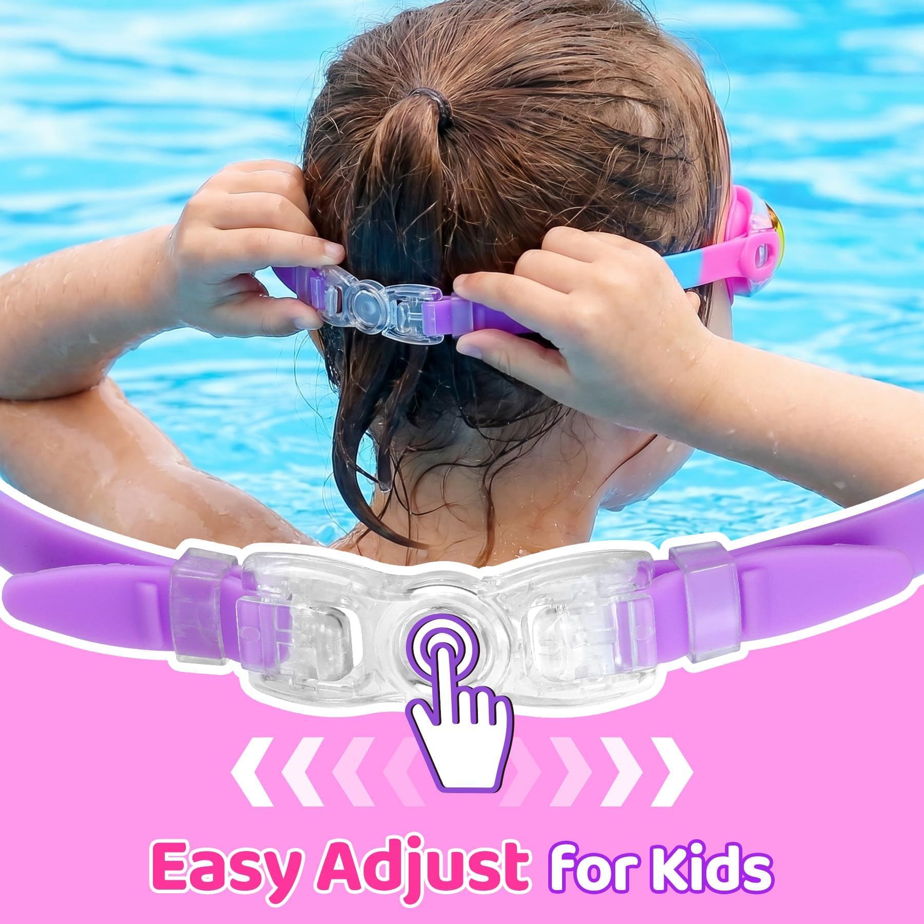 Vvinca Lot de 2 paires de lunettes de natation pour enfants avec bouchons d'oreilles et pince-nez, lunettes anti-buée/UV pour enfants, adolescents de 3 à 15 ans
