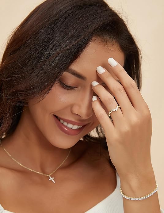 Mameloly Wedding Bands for Women Pear & Round Shaped CZ Cubic Zirconia Curved Stackable Engagement Rings – Size 4-12