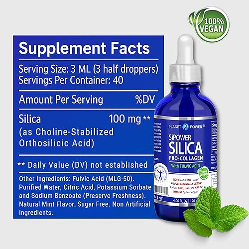 Miniatura 6 de Planet Power SiPower Silica Vegan Collagen + Fulvic Acid 4oz Glass Bottle, Immune System, Maximum Absorption  Concentrated Formula, Bones, Joints,