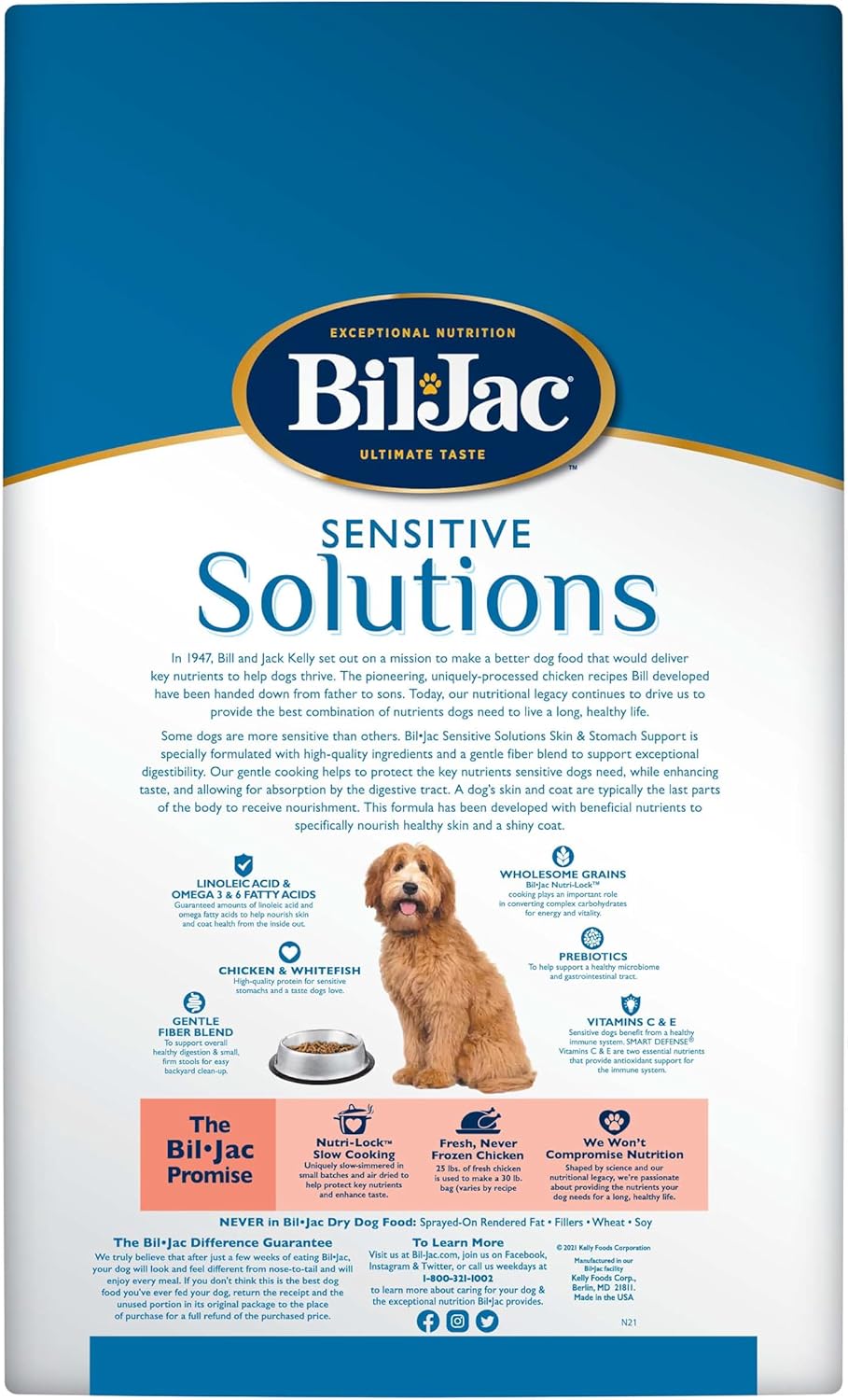 Bil-Jac Sensitive Solutions Dry Dog Food, Chicken & Whitefish, 15 lb