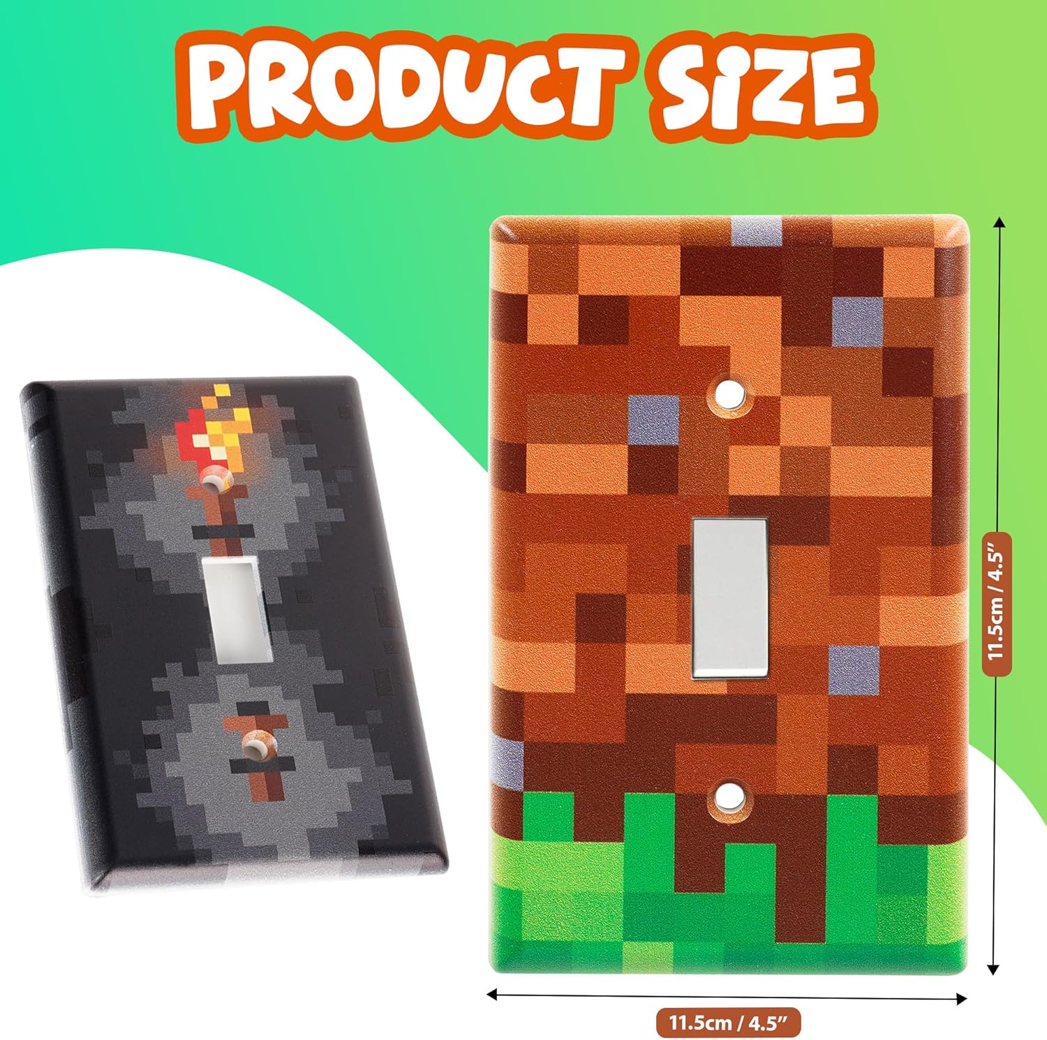 Pixel Light Switch Cover Plate - Decorative Wall Plate for Gamer Bedroom Decor – Retro 8-Bit Art Decoration for Kids Room & Video Game Themed Makeovers (Standard Toggle Fit)