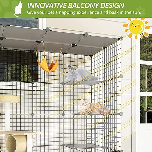 Miniatura 4 de Casa para gatos al aire libre, jaula con puerta de entrada súper grande, 55.1 pulgadas de largo x 27.6 pulgadas de ancho x 55.1 pulgadas de alto,