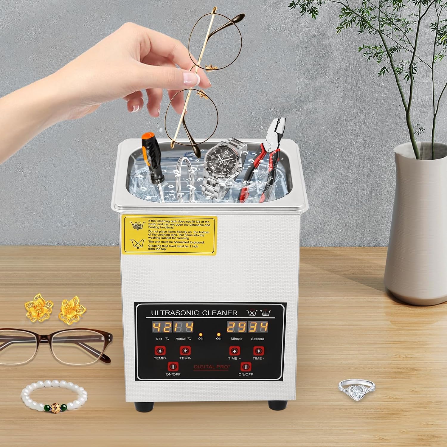 Limpiador Ultrasónico Digital con Calentador y Temporizador, Máquina de Limpieza Ultrasónica de Acero Inoxidable para Joyería, Gafas, Relojes y Herramientas - Opción 2L (0,53 GAL) o 6,5L (1,7 GAL),3L