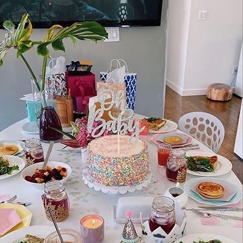 Miniatura 5 de 1 pieza de decoración de pastel Oh Baby Shower con purpurina para baby shower, bautismo, revelación de género de bebé, decoración de pastel para