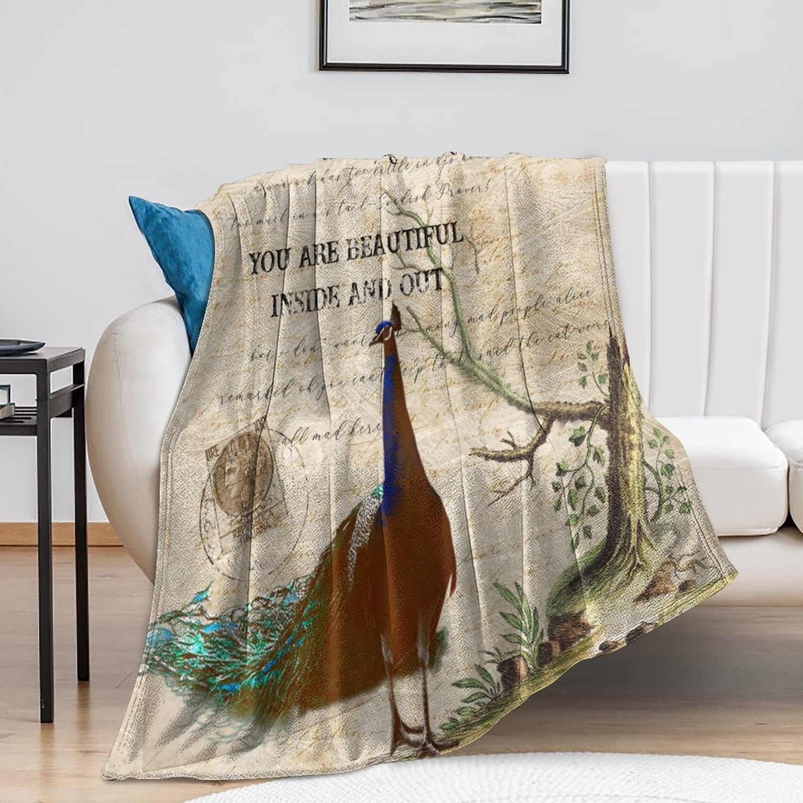 Couverture en flanelle rustique plumes d'oiseau, le cadeau de pendaison de crémaillère idéal