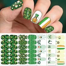 TailaiMei 12 Sheets St. Patricks Day Nail Wraps, Luck of The Irish Adhesive Nail Art Stickers Full Wraps Strips with 2 Pcs Nail Files for DIY Shamrock Nail Decals