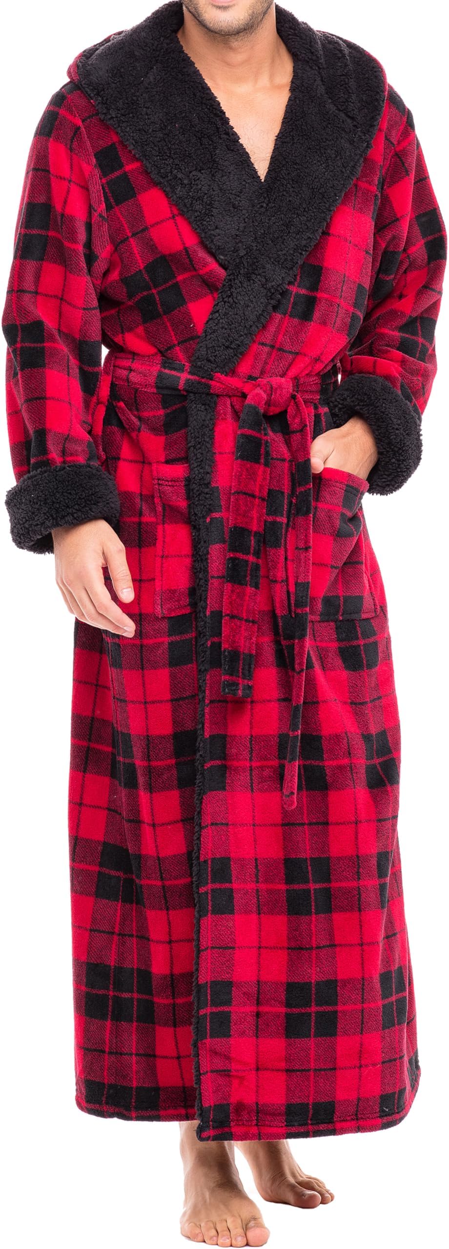 Alexander Del Rossa Plush Mens Robe with Hood, Hooded Big and Tall Robes for Men, Sherpa Fleece Bathrobe